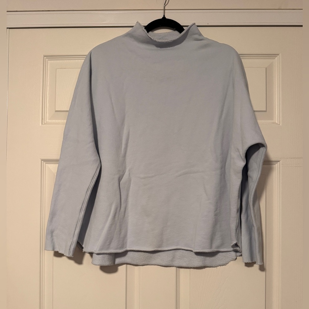 Frank & Eileen $228 Effie Baby Blue Funnel Neck‎ Capelet Triple Fleece Sweater